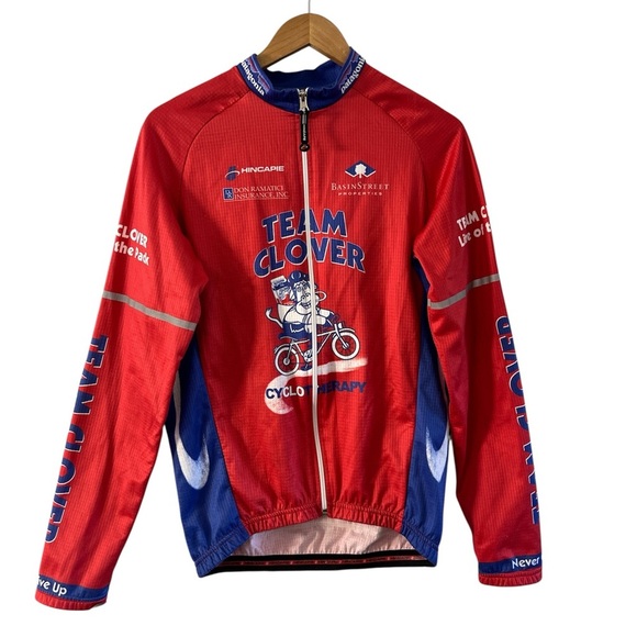 Hincapie Team Clover Cycling Jersey Red Blue Full Zip Long Sleeve Size M - Picture 1 of 14